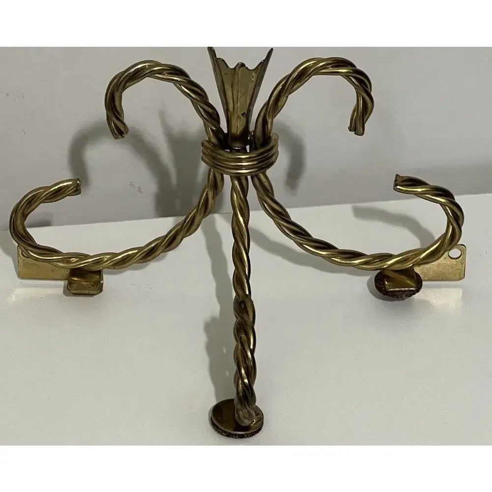 Vtg MCM Homco 2 Wall Shelf Bracket Only Twisted Rope Gold Brass Metal